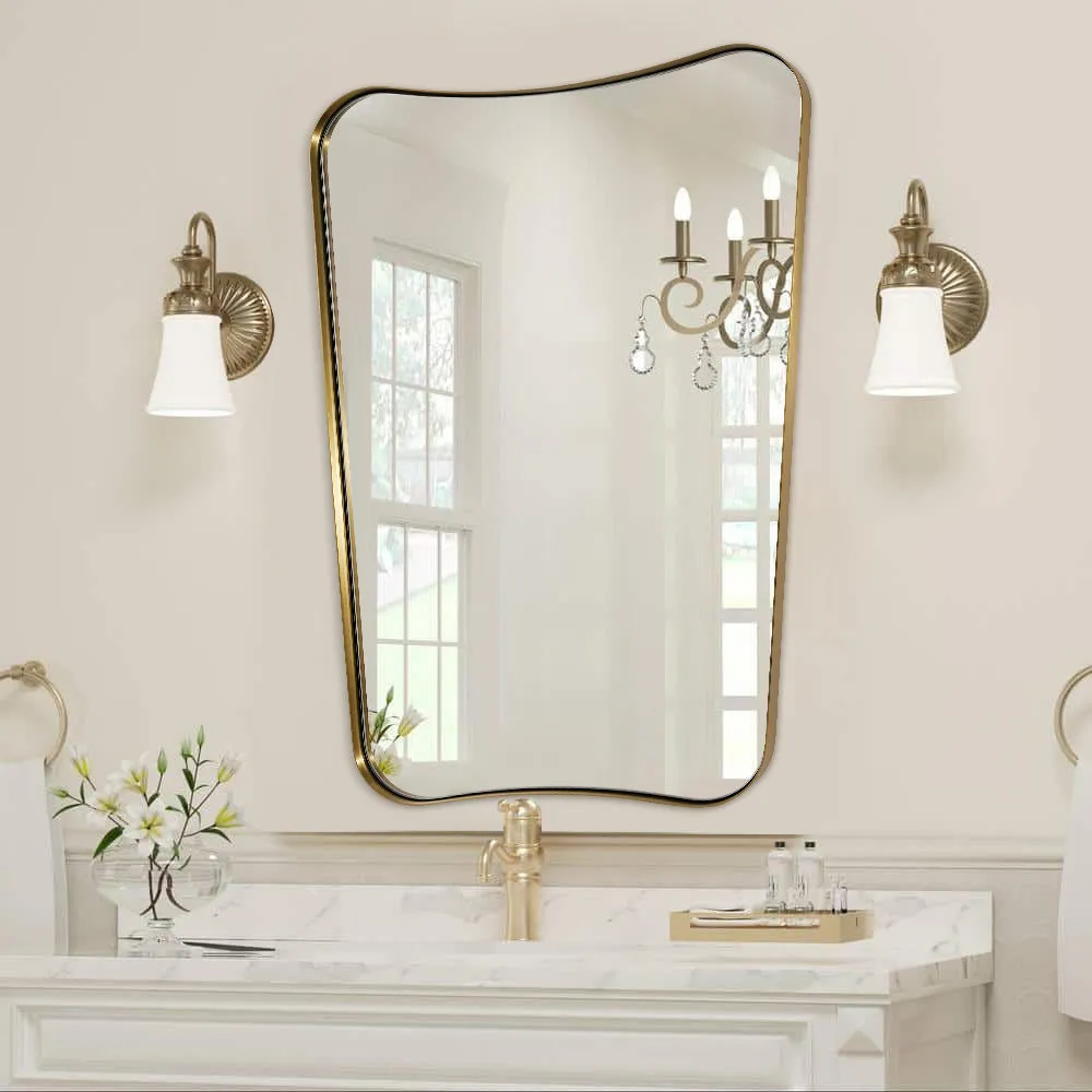 Concave Top Scalloped Asymmetrical Mirror |Stainless Steel Frame