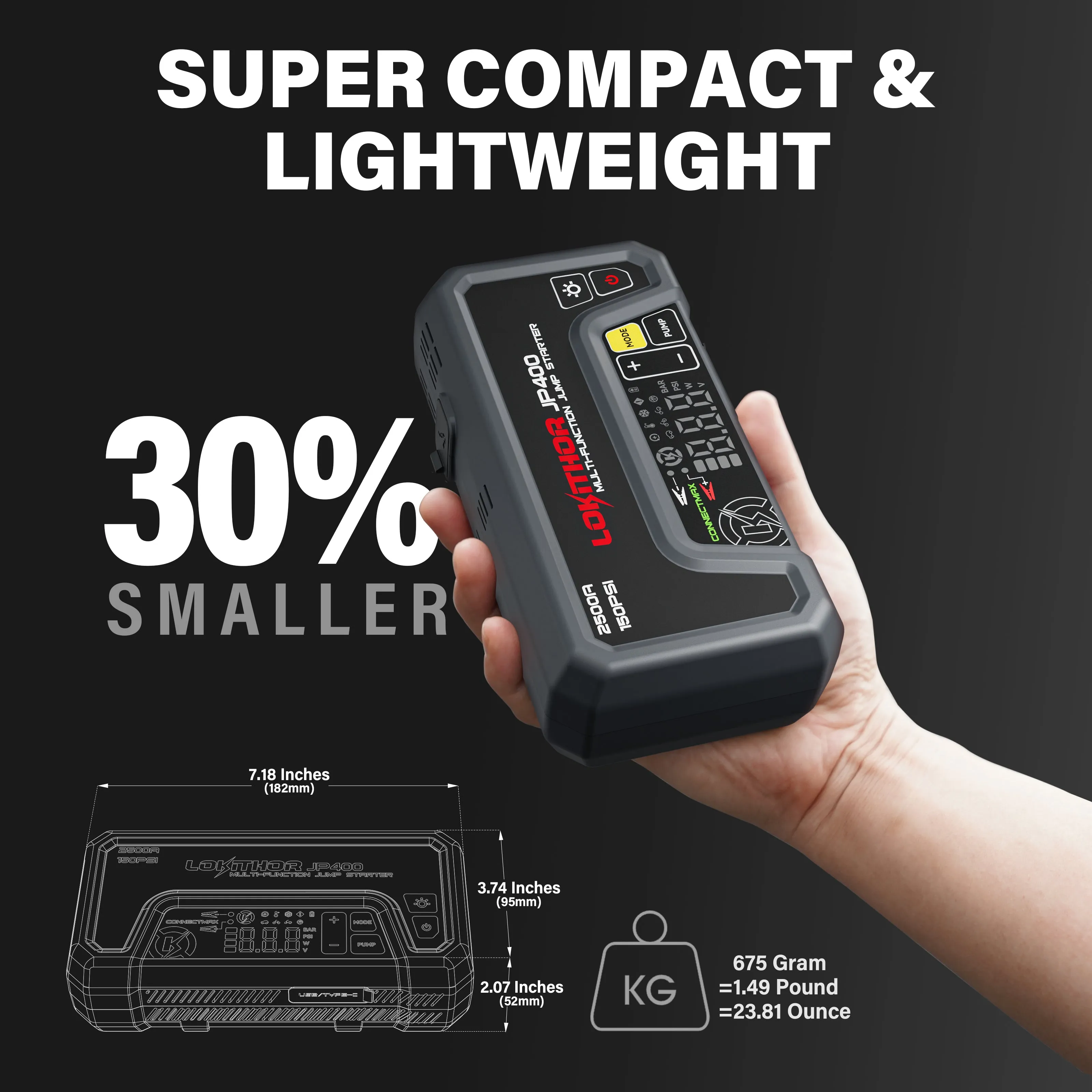 LOKITHOR JP400 Jump Starter with Digital Pressure Gauge 2500 amps
